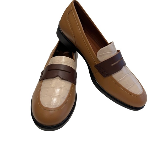 Ecco Women’s Croc Embossed Leather Loafers Tan, Brown & Ivory Sz US 6.5-7 EU 37 - Picture 1 of 10